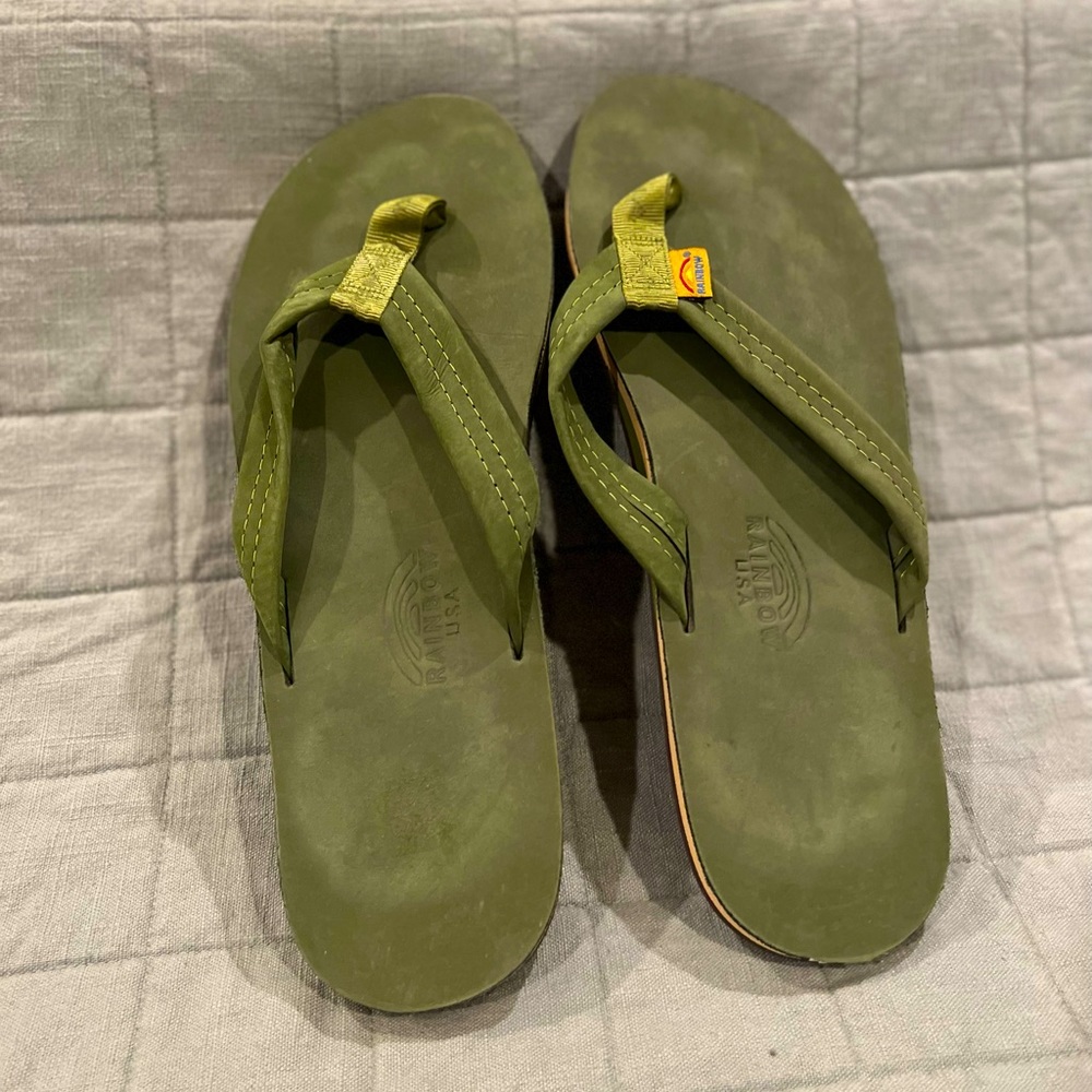 NEW Mens Rainbow Sandals Sz14 Green Leather